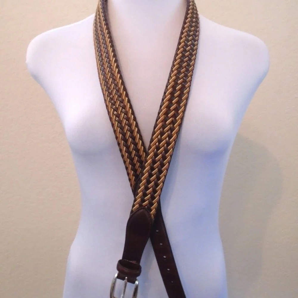 Vintage Brighton Woven Brown and Tan/s LEATHER with Silver Hardware Buckle sz 42